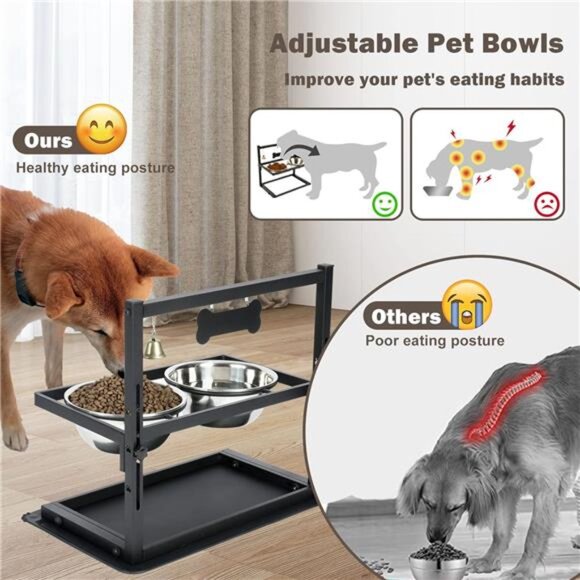 Elevated Dog Bowls with Slow Feeder, Raised Dog Bowl for Large Dogs Adjustable - Picture 5 of 7